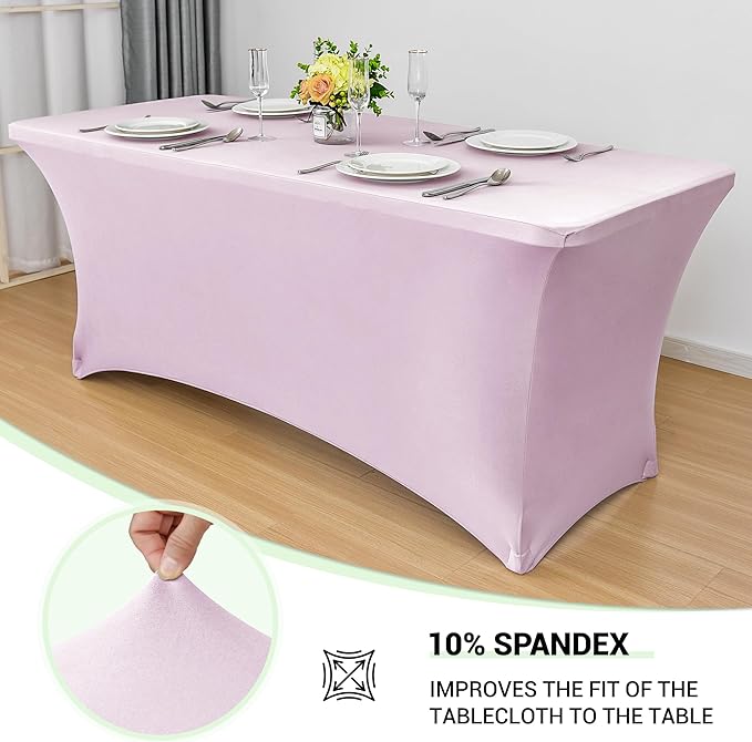 Obstal Spandex Table Cover 6ft Fitted Tablecloth Rectangular - Stretch Rectangle Folding Table Cloth for Birthday Party Wedding Banquet, Light Pink, 72L x 30W Inch