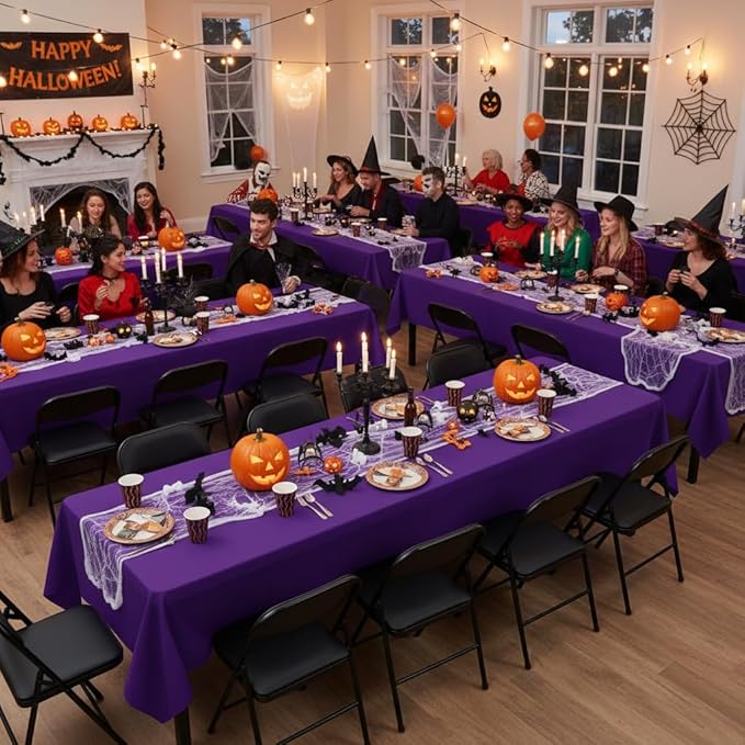 sancua Purple Tablecloths for 8 Foot Rectangle Tables, 8 Pack - Washable Polyester Fabric Table Cloth for Halloween Party Wedding Birthday Banquet Reception, 60x120 Inch