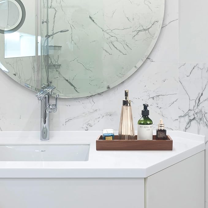 Bathroom Vanity Tray, Bathroom Tray for Counter, Acacia Wood Toilet Tank Tray for Organizing and Home Decor (11.8 x 4.5 x 1.6 inch)