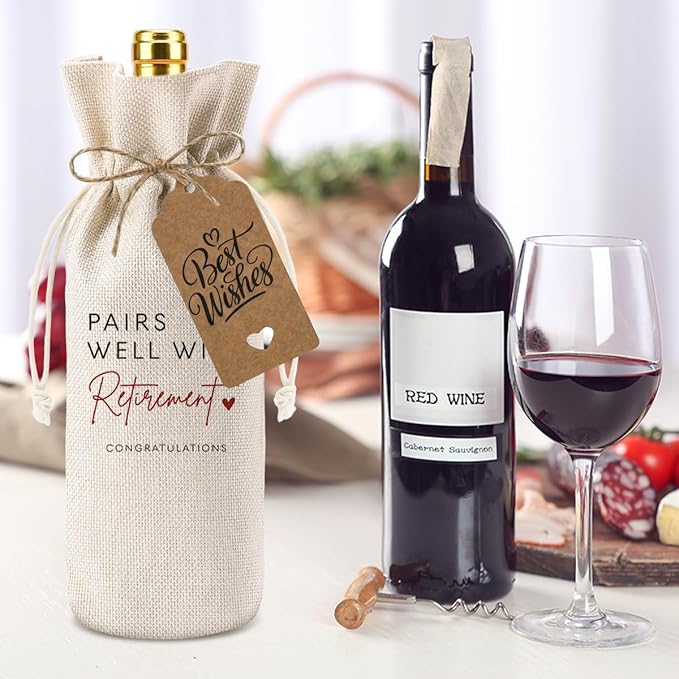 XFW 2pc Retirement Wine Bag, Retirement Gifts for Women Men, Retire Gifts Wine Bag, Pairs Well With Retirement Congratulations Wine Bag