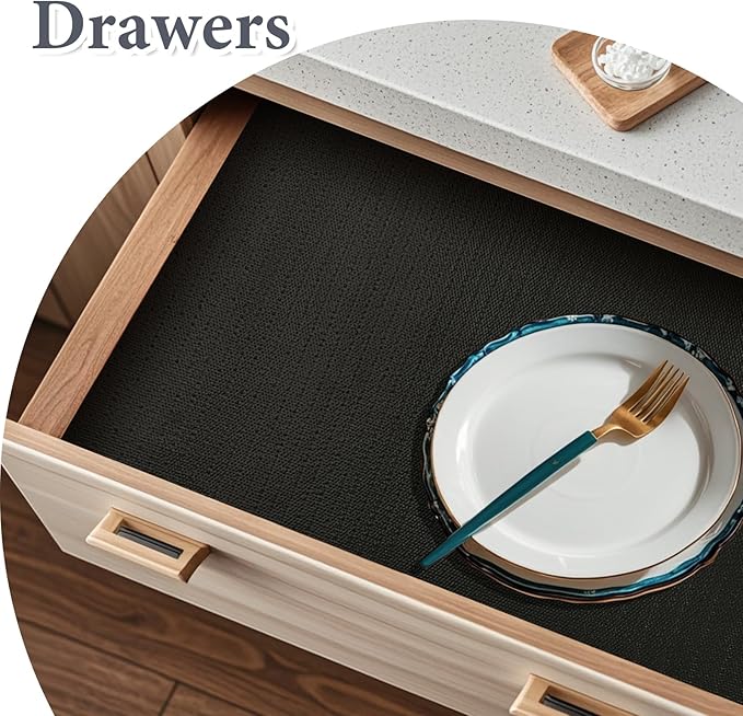 Shelf Liners for Kitchen Cabinets 12in x 30FT Non Adhesive Drawer Liner Gray Quatrefoil Thickened Shelf Liner Paper Strong Non-Slip Easy to Clean for Tool Box Refrigerator with Knife and Tape Measure