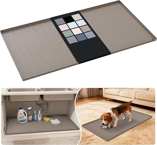 URMONA Waterproof Silicone Under Sink Mat 40'' x 22'' Shelf Liner for Kitchen and Bathroom, Cabinet and Counter Protector, Storage and Organizers, Litter Mat, Pet Cat Puppy Essentials(Beige)