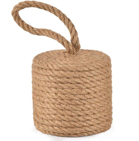 Decorative Door Stoppers for Bottom of Door4 lb Rope Knot Door Stop Weighted Doorstopper, Heavy Nautical Doorstop for Bedroom, Living Room, Window Wedge, Bookend, Cylindrical (Natural)