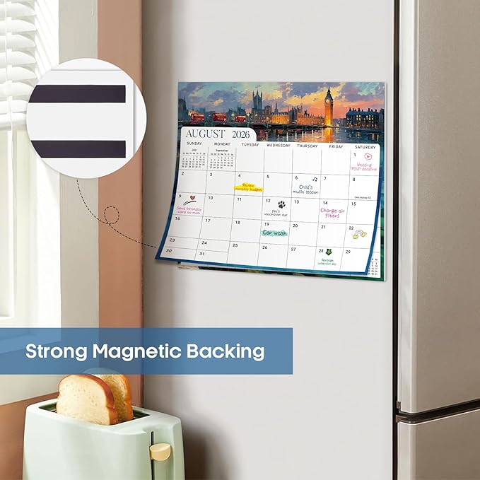 Aesthetic 2026-2027 Magnetic Calendar for Refrigerator, 21-Month Fridge Calendar Magnet from April 2026 to December 2027, Easy Organizing, Global Attractions