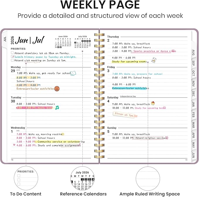 Planner 2026-2027 for Women & Men, Academic Monthly and Weekly Calendar Planner, Jul 2026 - Jun 2027, A5 (6.3" x 8.5"), Teacher Student Planning Book with Tabs, Ideal for Office School Supplies - Boho Purple