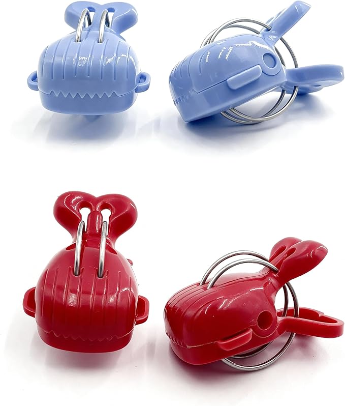 Whale Shaped Bag Clips 8 Pack – Cute Food Clips, Snack Bag Sealer, Clothespins, Kitchen Storage Clips, Towels, Party Decorations, 4 Red & 4 Blue