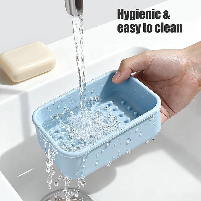OTHIX Extra Large Silicone Leak Proof Travel Soap Case - Compatible with 10 oz Duke Cannon or Shampoo & Conditioner Bar Set | Travel Essentials for Trips, Outdoor Adventures, Truck Drivers(Light blue)