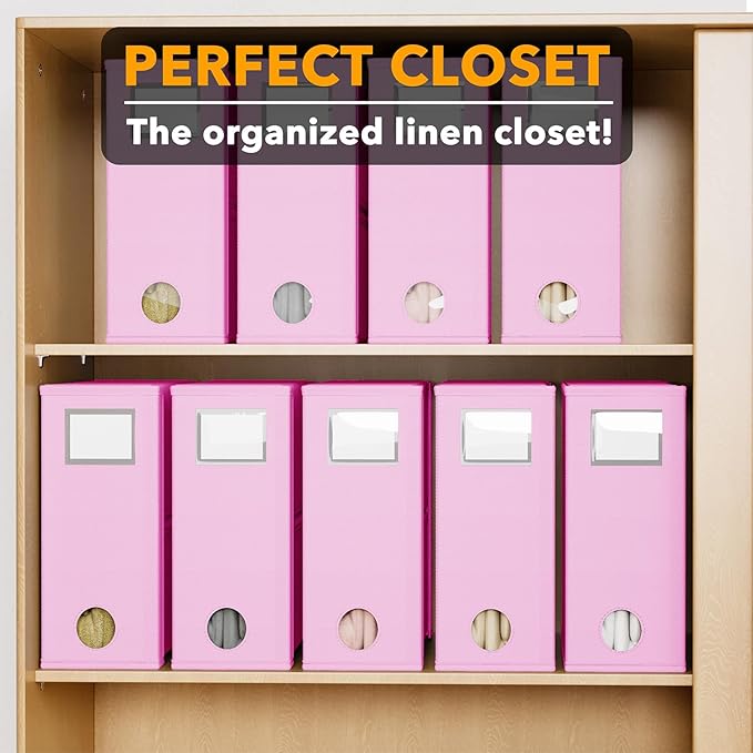 SpaceAid 9 Pack Bed Sheet Organizers and Storage, Foldable Sheet Organizer with Window for Linen Closet, Set Folder Keeper for Queen & King Size Bedding Storage (Pink)