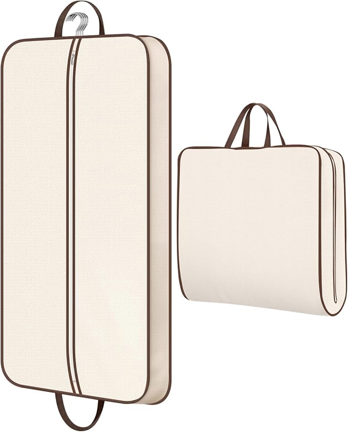 MISSLO 43" Hanging Garment Bags for Travel for Women Heavy Duty Mens Suit Bag Travel Foldable Suit Cover Bags for Closet Storage for Coats, Jackets, Shirts, Clothes, Beige
