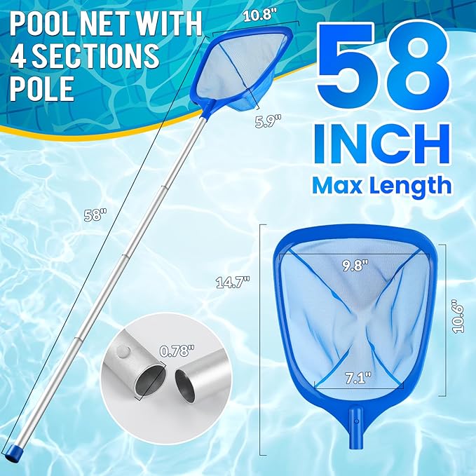 Tavaleu Pool Skimmer Net, Deep Pool Leaf Net with Reinforced Frame, Large Capacity Rake Net for Cleaning, Debris Pickup Removal