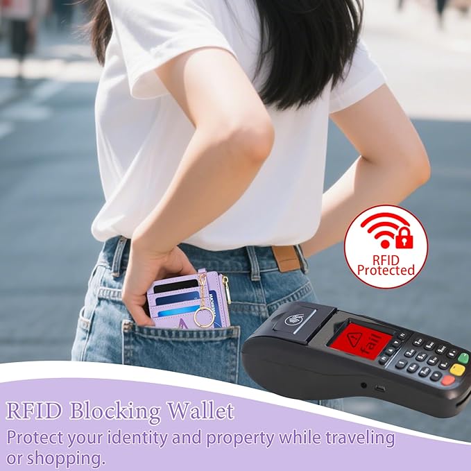 Credit Card Holder for Women Slim Minimalist Front Pocket RFID Blocking Wallet Small Compact Card Case with ID Window Zipper Pocket,Personalized Birthday Gifts for Mom Initial Card Holder Wallet