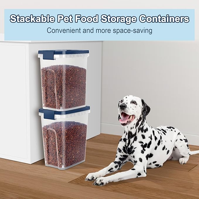 5-7 lbs Dog Cat Storage Container with Airtight Lids, With Locking Lids Plastic Bin PBA-Free for Pet Food, Rice, Oatmeal, Bird Seeds, Flour, Dried Fruits, Easy to Carry and Clean - Cool Blue