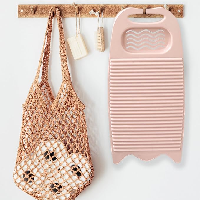Wash Board, Washboard for Hand Washing Clothes, Plastics Laundry Scrub Board Household With Holder Portable (A-light pink)