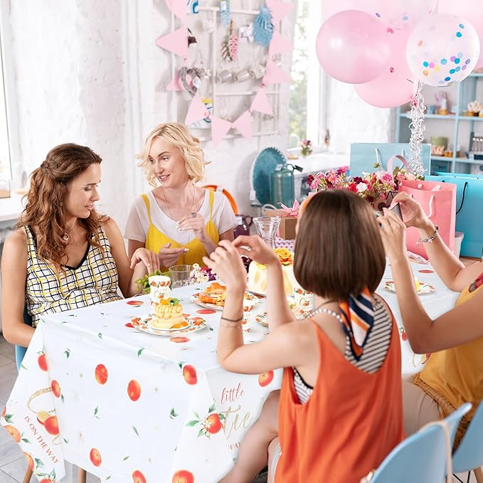 Ganeen 3 Pcs Little Cutie Baby Shower Tablecloth Disposable Plastic Tangerine Tablecloth Little Cutie Is on the Way Table Cover for Baby Shower Decor Orange Fruit Birthday Party Supplies 54 x 108 Inch