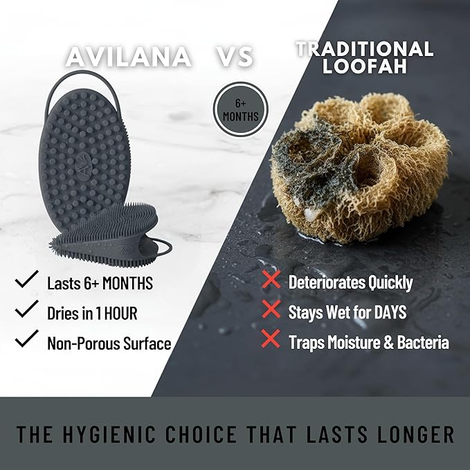 Body Face Scrubber Set Silicone - 2 Pack Shower Brush Facial Cleansing Kit - Avilana Bath Loofah Alternative Complete Skincare System Dual Sided - Gift Set Women Men