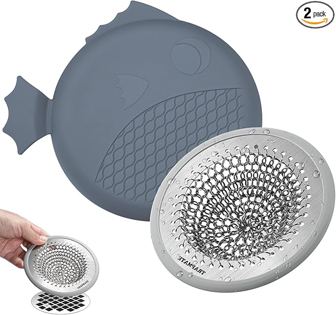 TRAPMATE Shower Drain Hair Catcher, Patented Bathtub Stopper Drain Strainer Kit, Fast Drainage Stainless Steel Shower Drain Cover for US Standard Flat Drains of Bathroom and Shower Room