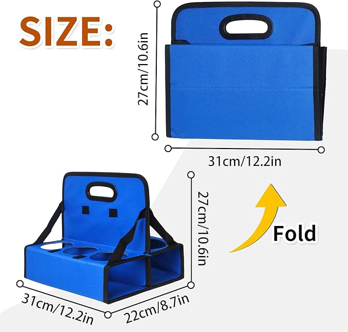 Drink Caddy, Portable 6-Cup Drink Carrier with Handle - Reusable & Foldable Cup Holder for Coffee, Wine, Cocktails | Secures Hot & Cold Beverages for Delivery, Takeout, Catering & Parties (Blue)