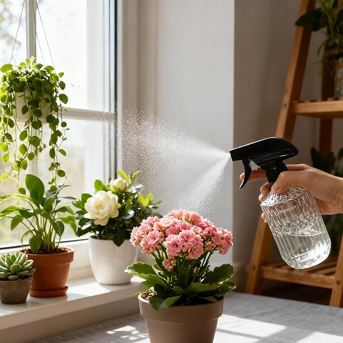 Clear Glass Handheld Spray Bottle, 15oz Refillable Plant Mister Bottle, Water Spray Bottle with Adjustable Mist Nozzle for Indoor Flowers, Outdoor Gardening, Cleaning, Hair and Pets Care