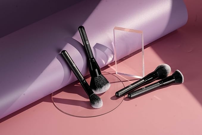 BS-MALL Soft Professional Makeup Brush Set - 4 Pcs Travel-friendly Brushes Including Foundation Brush for Liquid Makeup, Powder Brush & Blush Brush,Daily use (All Black)