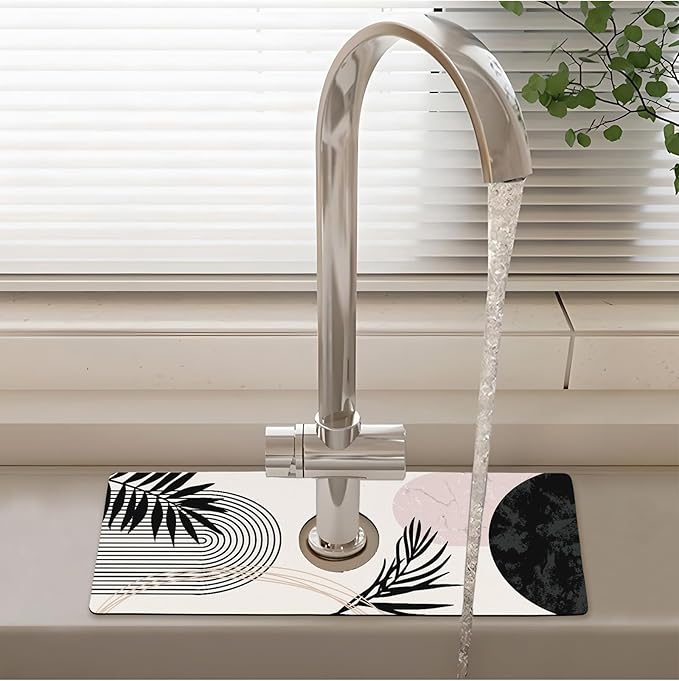 Patterned Sink Faucet Mat Kitchen Splash Guard Super Absorbent Drying Mat, Non-Slip Drain Pad for Kitchen Counter or Bathroom-15x5.5in