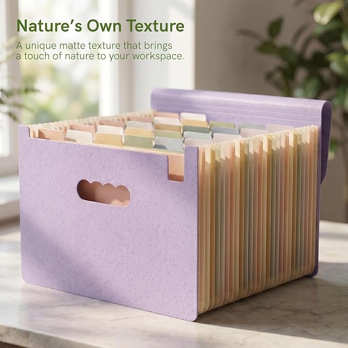 ABC life 26 Pockets Accordion File Organizer, High Capacity Expanding File Folder for Letter A4 Size, Portable Document Holder with A-Z Tabs for Tax Receipt, Teacher & Home Office -Dusty Lavender