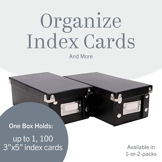 Snap-N-Store Index Card Holder Storage Box - Collapsible Organizer Box fits 1100 Flash Cards - Business, Recipe, or Note Card - 3 x 5, 2 Pack, Black