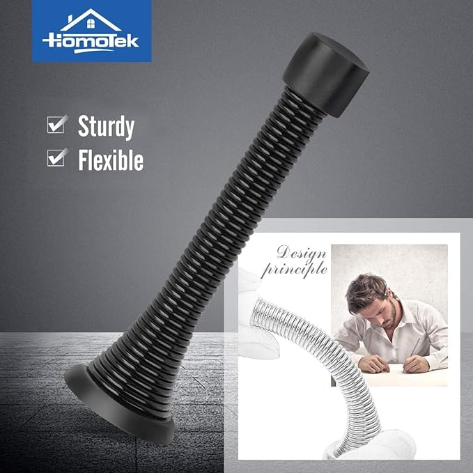HOMOTEK 52 Pack Black Spring Door Stops, 3-1/8" Heavy Duty Door Stop - Flexible Spring Door Stopper with Low Mounted Black Rubber Bumper Tips