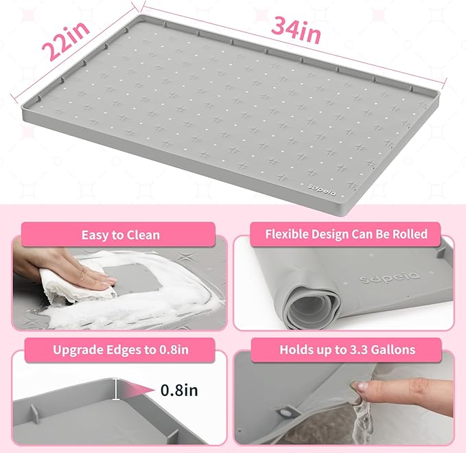 Sdpeia Under Sink Mat 34"×22" Waterproof Silicone Cabinet Liner & Sink Protector for Kitchen & Bathroom, Multi-Purpose Organizers Tray for Pets, Laundry, Cat Litter Mat