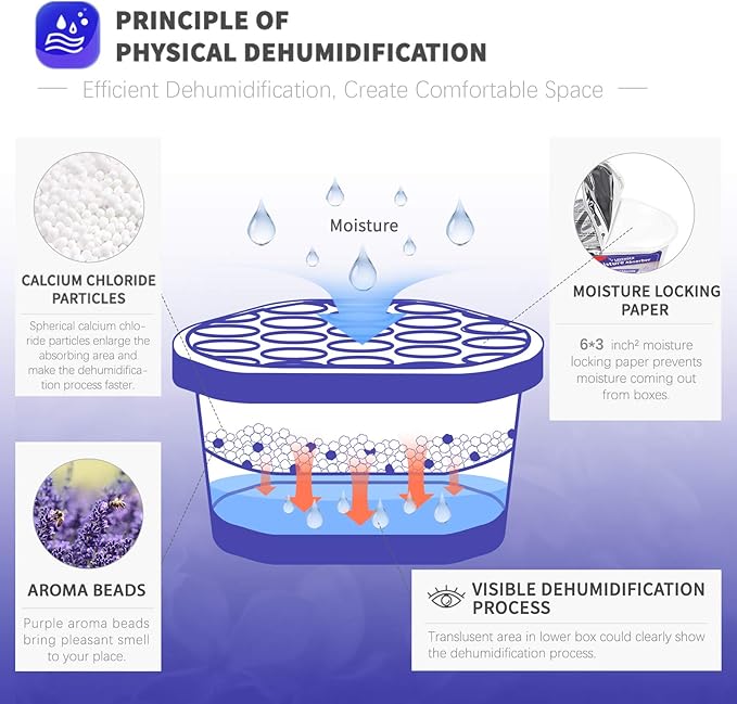 Vacplus Moisture Absorbers 6 Pack, Portable Humidity Absorber Boxes for Your Bathroom, Closet & Car, Dehumidifier with Lavender Fragrance, 10.5 Oz