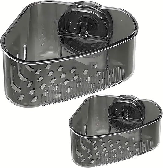 2PCS Sink Organizer Rack for Kitchen for Sponges, Scrubbers, Sink Corner Drain Box,with Adhesive Suction Cup Mount (Black)