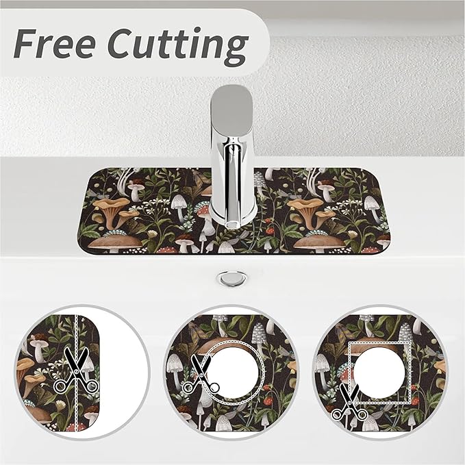 Kitchen Sink Splash Guard, Bobo Mushrooms Faucet Mat Sink Gadgets - Super Absorbent Fast Drying Mat Drip Catcher for Kitchen, Bathroom, Sink Mat, Dish Drying Mat, Bathroom (15" X 5.5")