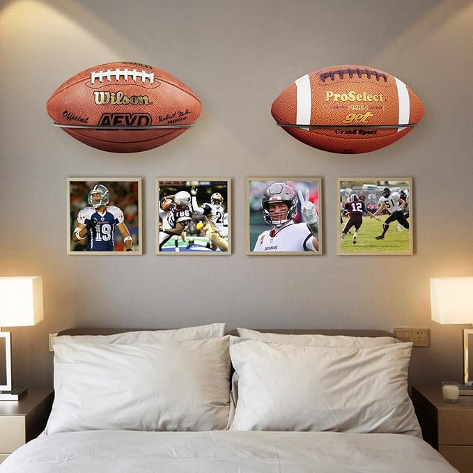 Kevenal 2 Packs Football Room Décor, Wall Mount Football Holder Football Display Stand, Football Room Decor for Boys Man Cave (Super Strong)