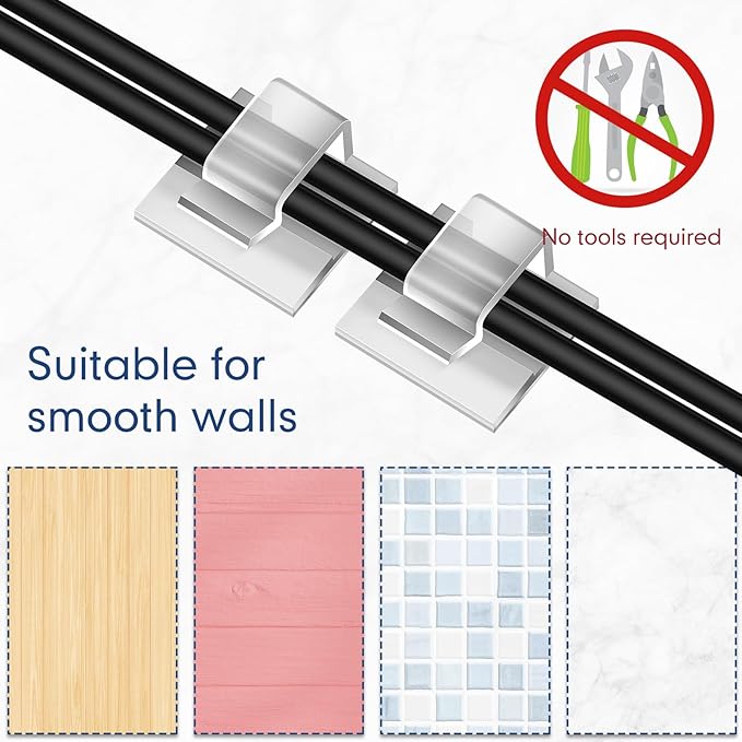 200 Pcs Outdoor Light Clips Adhesive Cable Clips for Christmas Outdoor String Lights with Adhesive Strips Patio Decor for Wall Wire Holder for Hanging Cable Management Cord Organizer (Clear)