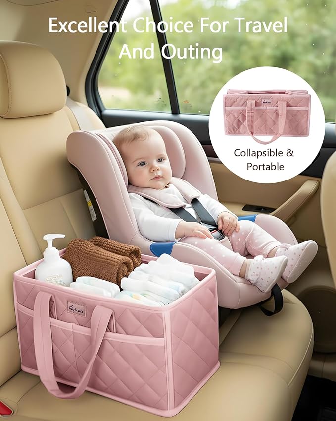 Diaper Caddy Organizer For Changing Table,Dutch Velvet Baby Diaper Caddy With 3 Removable Compartments &4 Side Pockets,Portable Diaper Basket For Car Organizer,Nursery Organizer For Essential Supplies