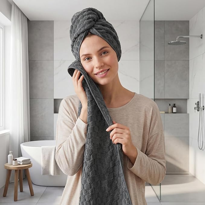 REDKISS 4 Pack Charcoal Gray Microfiber Bath Towels - Large Shower Towels Set for Bathroom, Super Absorbent Towel Set of 4 Large, Quick Dry Bathroom Towel for Spa, Gym, Travel, Lint Free, Ultra Soft