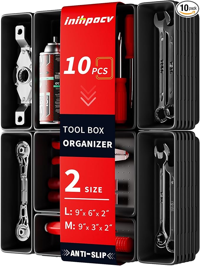 10 PCS Tool Box Drawer Organizers, Large & Medium Tool Trays for Tool Box Organization, Tool Organizers and Storage for Garage and Rolling Tool Chest