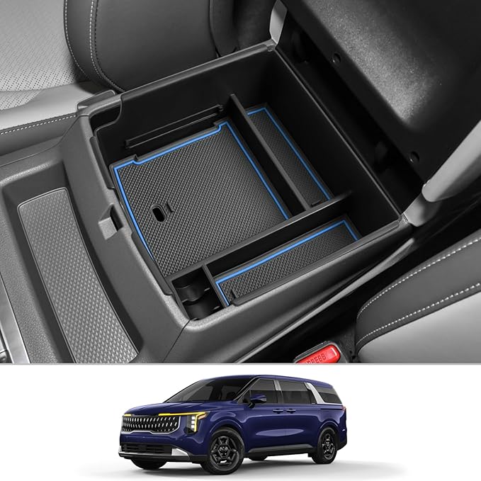 CDEFG for 2025 Kia Carnival Center Console Organizer Tray 2022-2025 Kia Carnival LX LXS EX SX SX Prestige Accessories Middle Console Organizer 2025 Carnival Armrest Storage Box(Blue)