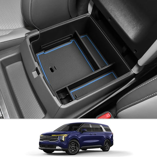 CDEFG for 2025 Kia Carnival Center Console Organizer Tray 2022-2025 Kia Carnival LX LXS EX SX SX Prestige Accessories Middle Console Organizer 2025 Carnival Armrest Storage Box (Blue)