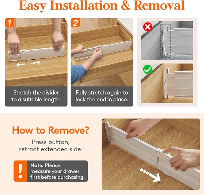 Lifewit 4" High 12 Pack Drawer Dividers, 13.8-22.5" Drawer Divider for Clothes, Adjustable Dresser Drawer Organizers, Plastic Drawers Separators for Clothes, Bedroom, Bathroom, Kitchen, Office