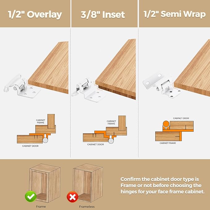 20 Pack 10 Pair White Cabinet Hinges - 1/2 inch Overlay Kitchen Cabinet Hinges, Semi-Concealed Self Closing Hardware with Door Bumper, White Face Mount Hardware