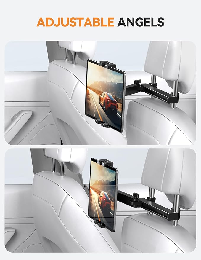 TECKNET Car Headrest Tablet Holder, ipad Car Holder Back Seat [3 in 1 Extension Arm], 360° Rotating Adjustable Road Trip Essentials for Kids,for 4.7-12.9" iPad Pro,Air,Mini,iPhone,Galaxy,Switch,Fire