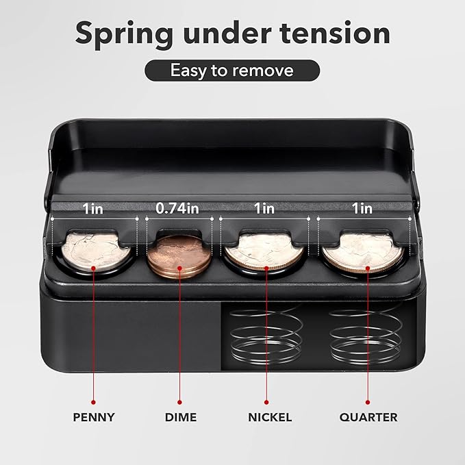 SINGARO Coin Holder for Car, Coin Change Organizer Compatible with Coins of Different Sizes, Dash-Mounted Holder Suitable for Most Cars, Trucks(2PCS Black)