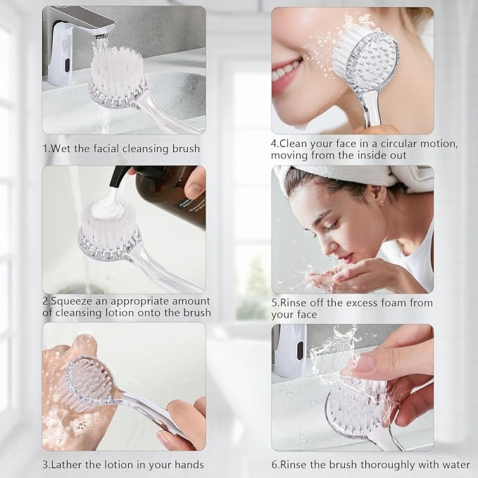 3 Pcs Facial Cleansing Brush, Manual Face Brushes for Cleansing and Exfoliating, Face Scrubber to Massage, Deep Pore Exfoliation, Makeup Remove and Skin Care with Soft Bristles, Clear