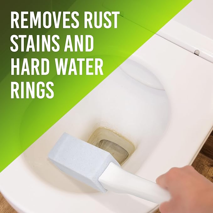 EarthStone Toilet Cleaning Block with 9" EZ-Grip Built-In Handle, Removes Hardwater and Rust Stains, Made in the USA, 2-Pack