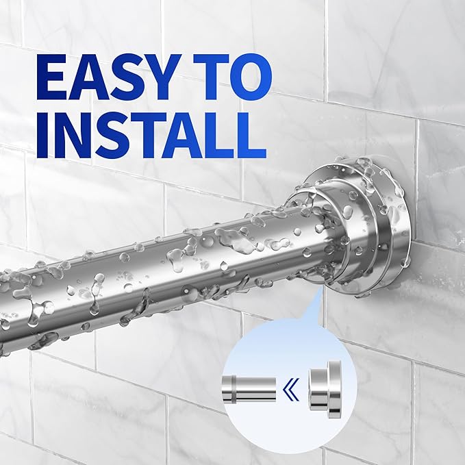 Mcrbeay Shower Curtain Rod, 1" Diameter Heavy Duty Tension Shower Rod, Non Slip Adjustable 28-46 inch No Drilling Shower Curtain Rods Spring Tension For Bathroom, Shower Stall, No Rust, Silver
