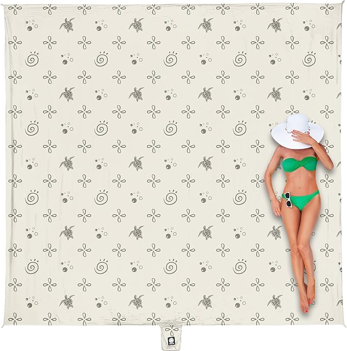 WEKAPO Beach Blanket Waterproof Sandproof Oversized Extra Large Sand Free Beach Mat with Stakes, Storage Bag - Essentials for Outdoor Beach, Picnic (Light Small Sea Turtle, 8 X 7 FT (1~4 Person))