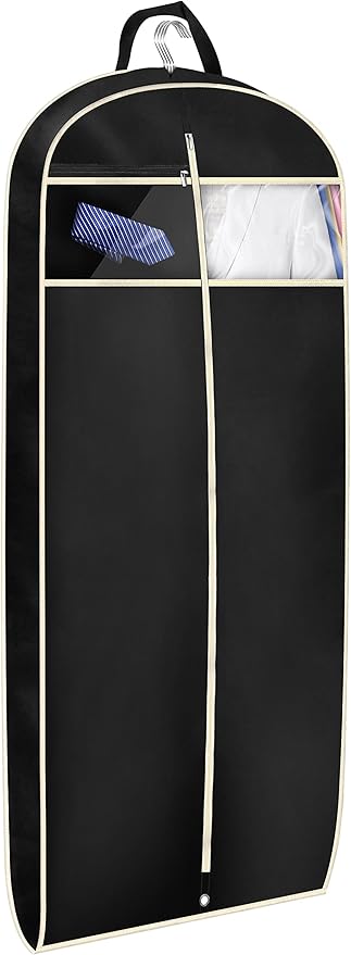 MISSLO 50" Gusseted Travel Garment Bag with Clear Zipper Pouch, Breathable Dress Storage Garment Cover for Hanging Full-Length Coat, Long Jacket, Suit with Tails