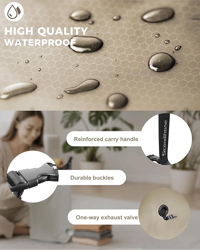 Travel Laundry Bag, Pump Free Vacuum Storage Bag Reusable Compression Dirty Clothes Travel Bag Waterproof Wet Dry Bags Large Capacity Space Saver Bags Camp Clothes Organizer (1 Pcs)(Gray, L)