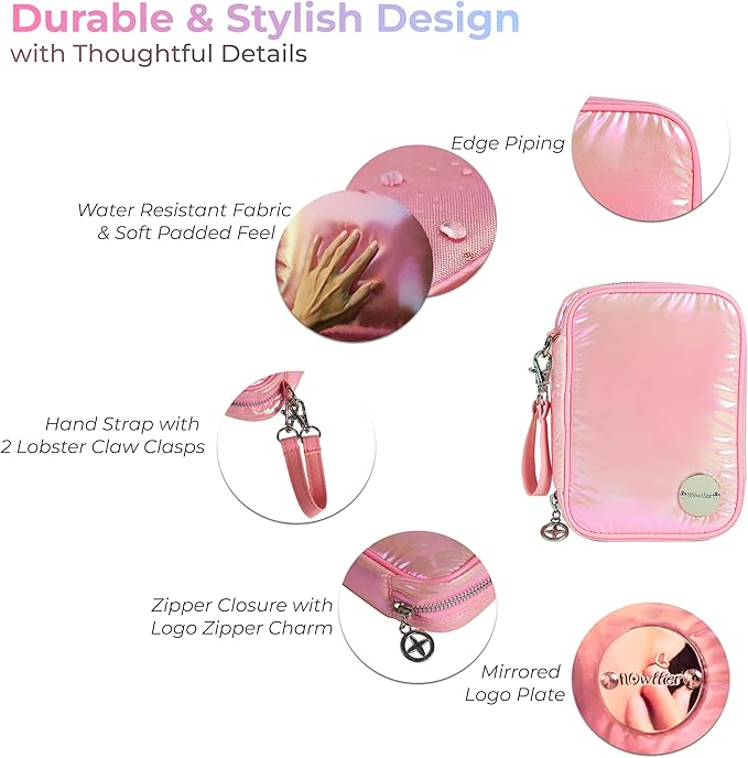 Travel Jewelry Organizer Case with Zipper and Mirrored Charm, Small Portable Jewelry Storage Bag for Rings, Necklaces, Earrings, Travel Pouch, Christmas Winter Gift for Her, Holographic Pink