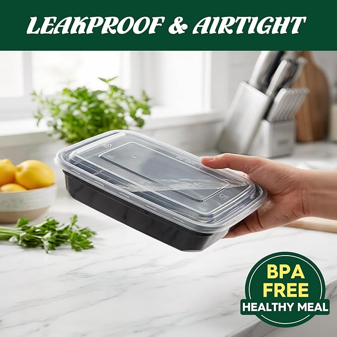 Glotoch Meal Prep Containers 32oz 100 Pack(200 Piece) with Lids, Reusable 1-Compartment Food Storage Containers, Bento Lunch Boxes, Microwave/Freezer/Dishwasher Safe, BPA-Free Takeout Boxes